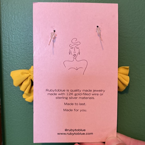 Ruby to Blue Earrings Mustard Yellow Gold Knot Earrings - Picture 2 of 2